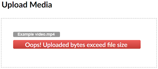 An example screenshot of an "Oops! Uploaded bytes exceed file size" error message.