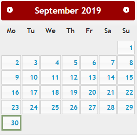 Screenshot of calendar displayed on Canvas course summary