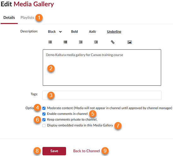 Screenshot of media gallery. Each option is listed below.