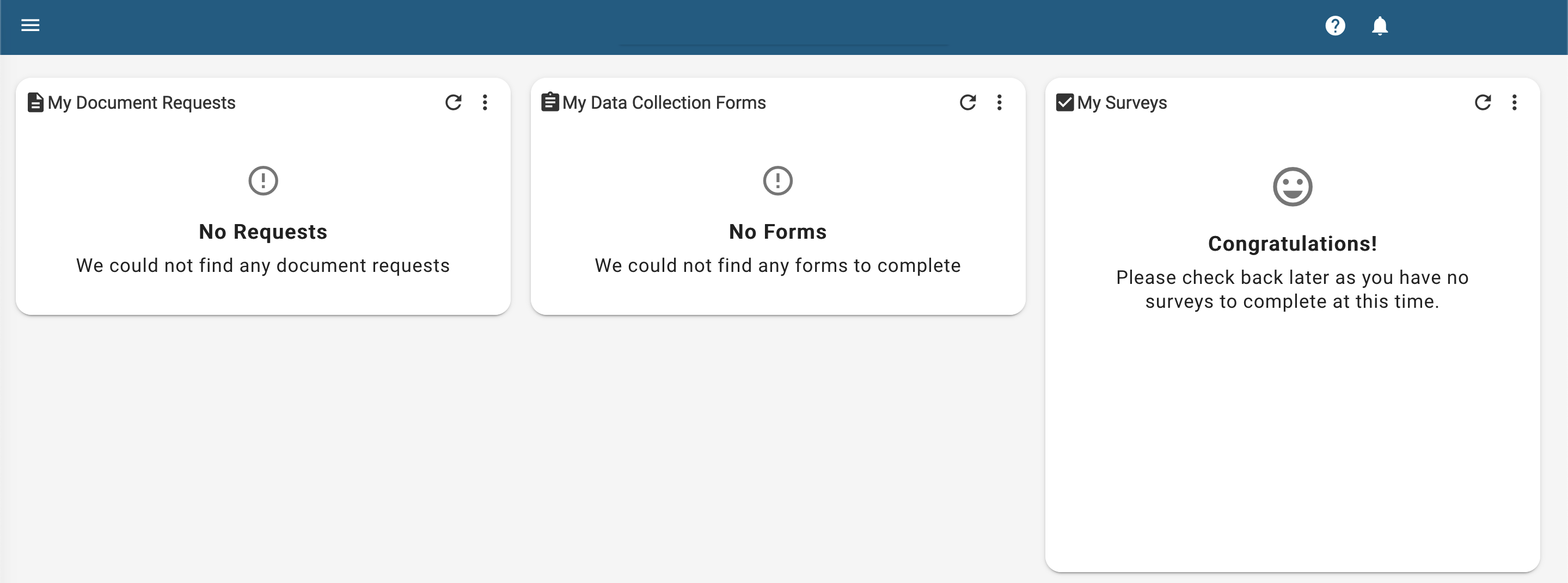 Student dashboard contains three sections, which are listed in the text after this image
