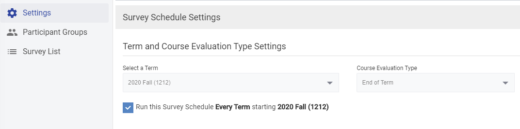 Screenshot of survey schedule settings