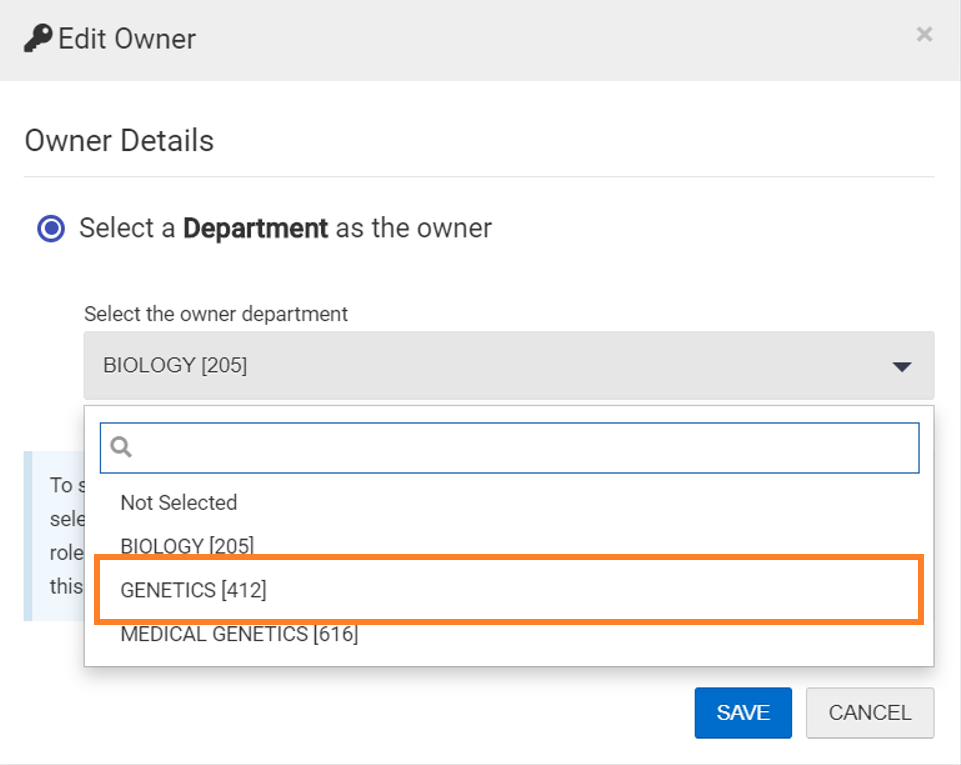 Select new department from dropdown