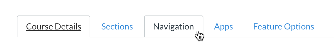 Canvas's course settings with mouse hovering over navigation tab