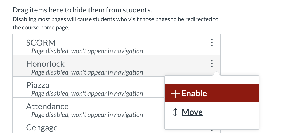 Enable button for adding Honor lock into Canvas course navigation