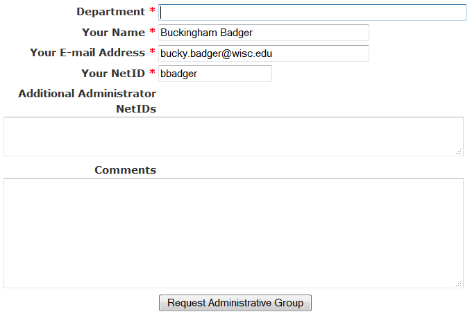 request group administrative access screen