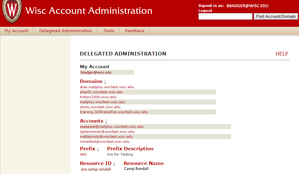 Delegated Administration interface