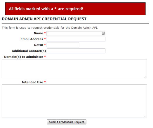 API Credential Request Form