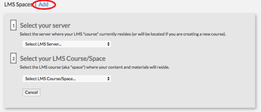 screenshot of the Select your server question after clicking Add LMS Course/Space