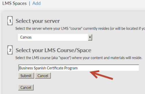 screenshot of entering the name of the new LMS space