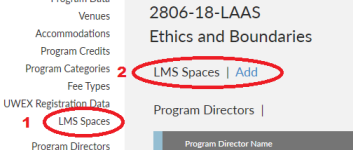 screenshot showing where the LMS Spaces tab appears on the program detail page