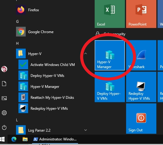 HyperV Manager Start Menu Location
