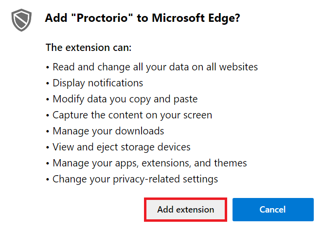 Click add extension to confirm