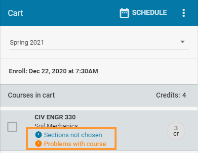 Problems with course and sections not chosen errors Problems with course and sections not chosen errors