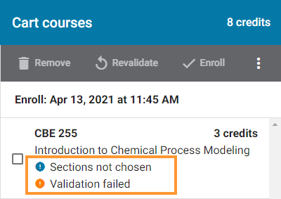 Problems with course and sections not chosen errors