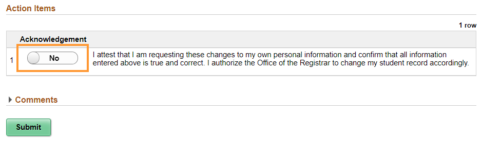 Toggle button for acknowledgment