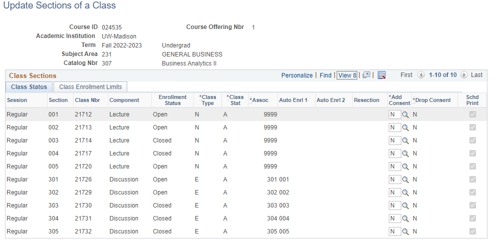 Update Sections View Tab 1