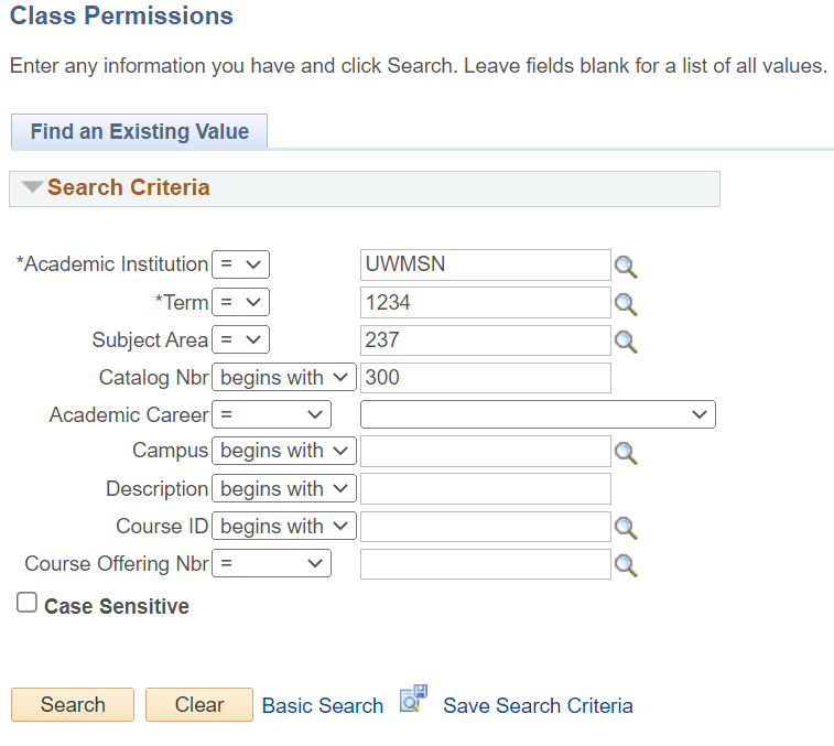 Class Permissions Find Page