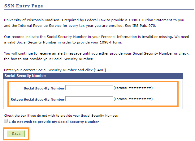 Enter and retype your SSN