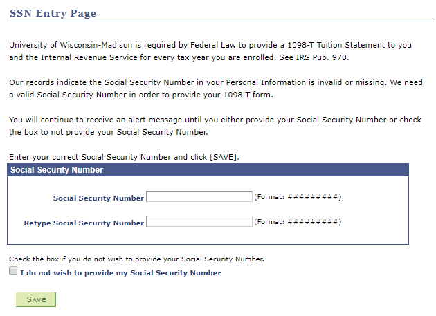 Social Security Number screen Social Security Number screen