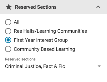Reserved sections filter