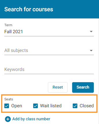 Search panel filters