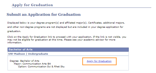 Begin an Application for Graduation