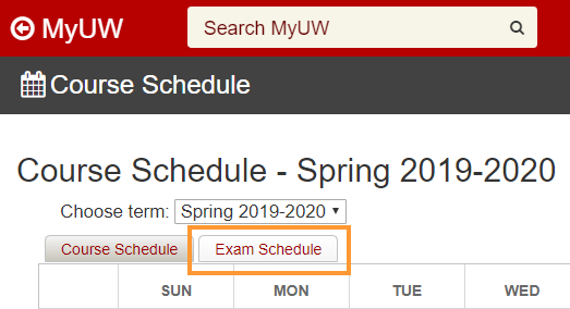 MyUW: Course Schedule- Exam