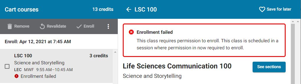 Course enrollment failed