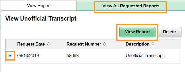 View all requested reports