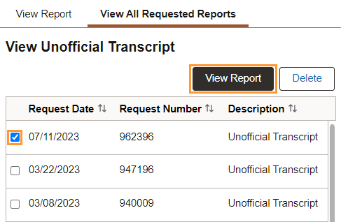 View all requested reports