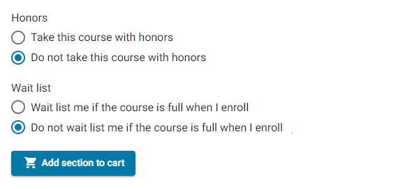 Honors and Wait list options Honors and Wait list options