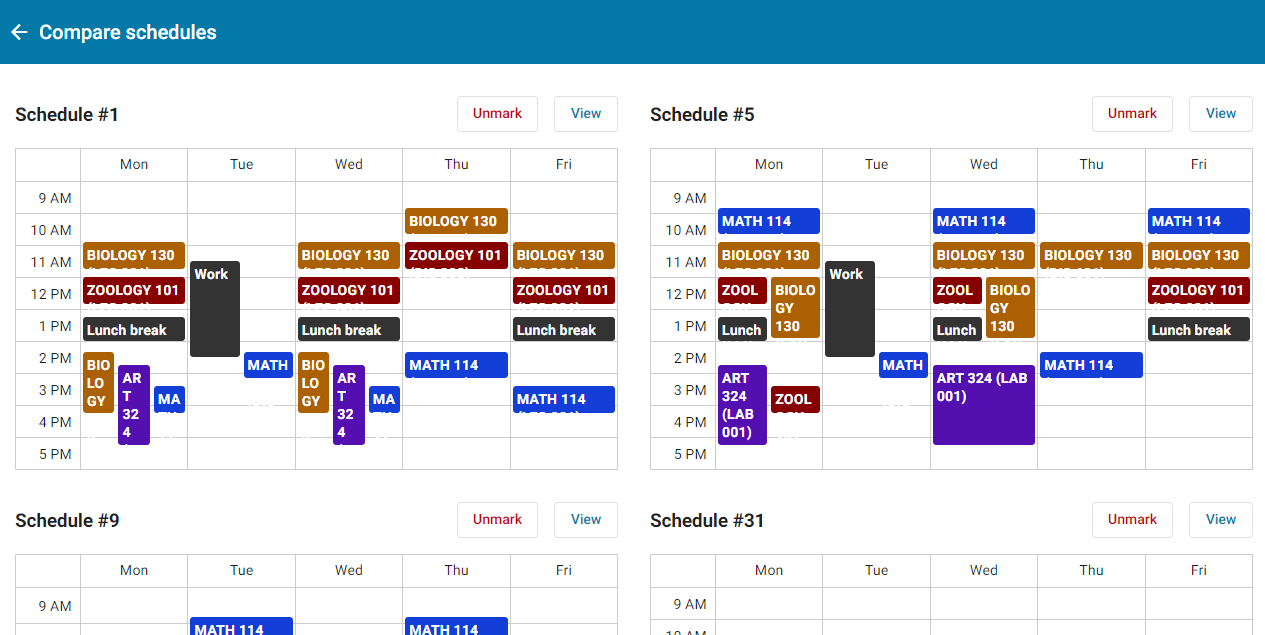 Compare schedules