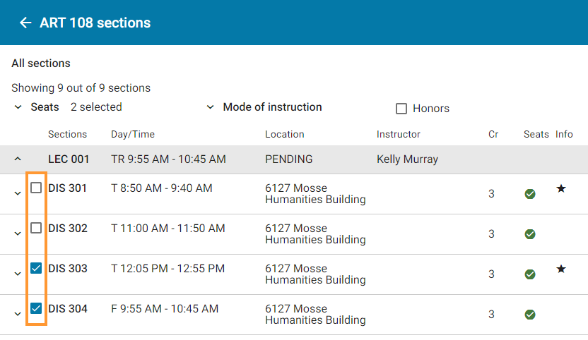 Select fewer sections