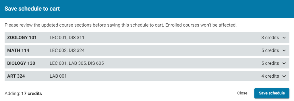 Save schedule Save schedule
