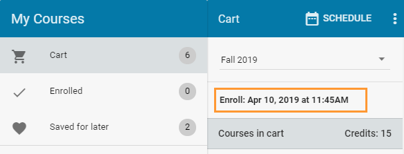 Enrollment time in cart Enrollment time in cart