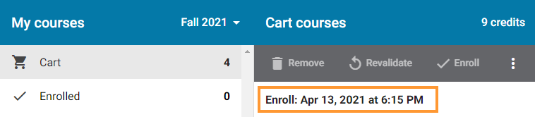 Enrollment time in cart