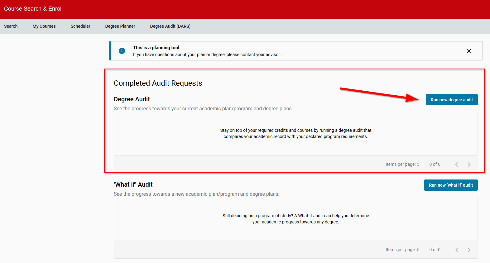 Run degree audit Run degree audit