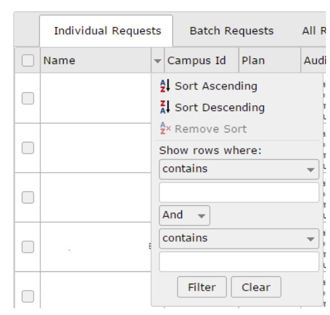 screenshot showing Various Sort options from dropdown