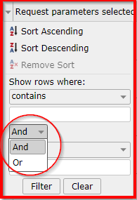 circle around settings within Shows Rows Where option in dropdown menu