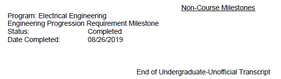 Non-course milestones Non-course milestones