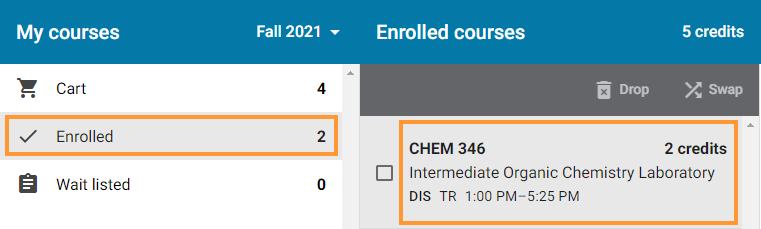 Select enrolled course