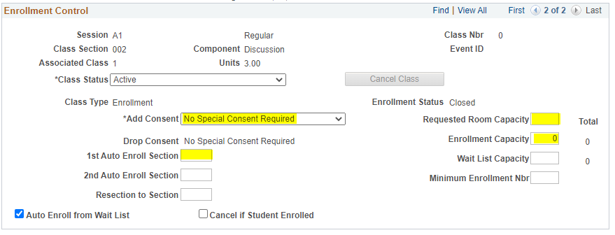 Required fields are highlighted on the enrollment controls tab