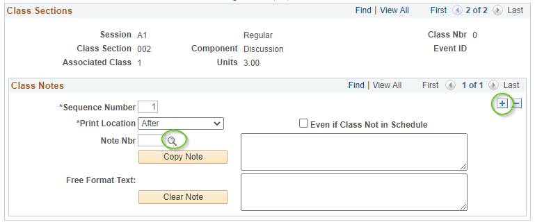 Lookup icon and plus button are circled on notes tab