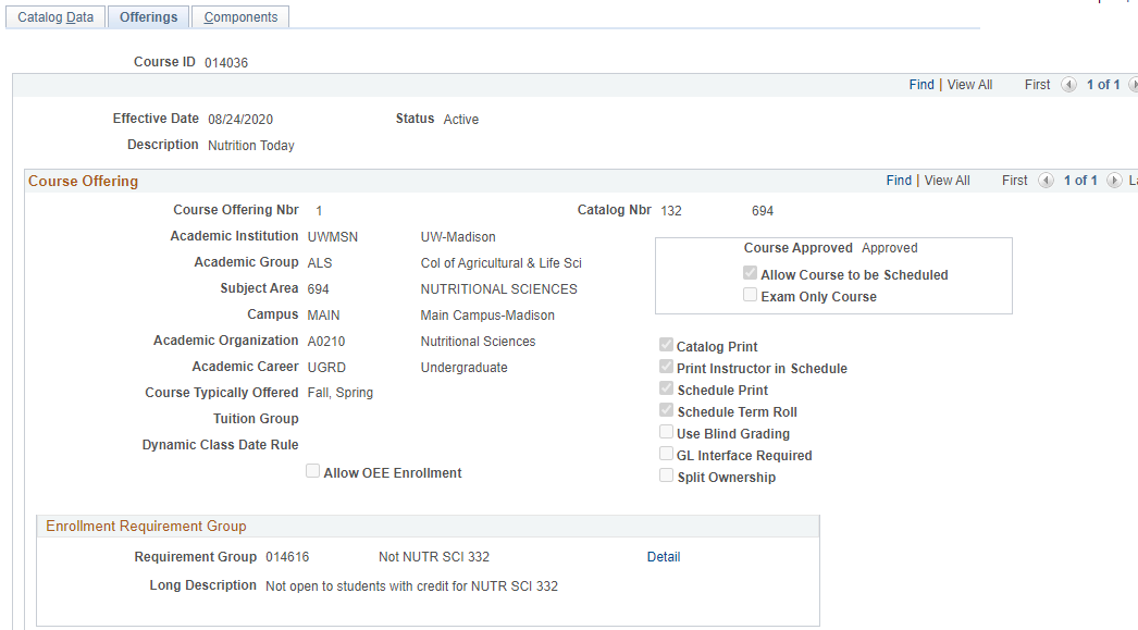 Course Catalog offerings tab