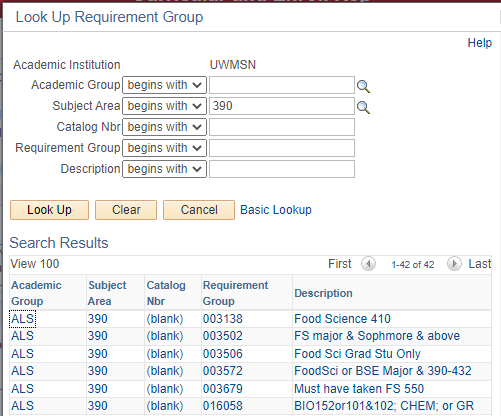 Look up Requirement Group by subject number
