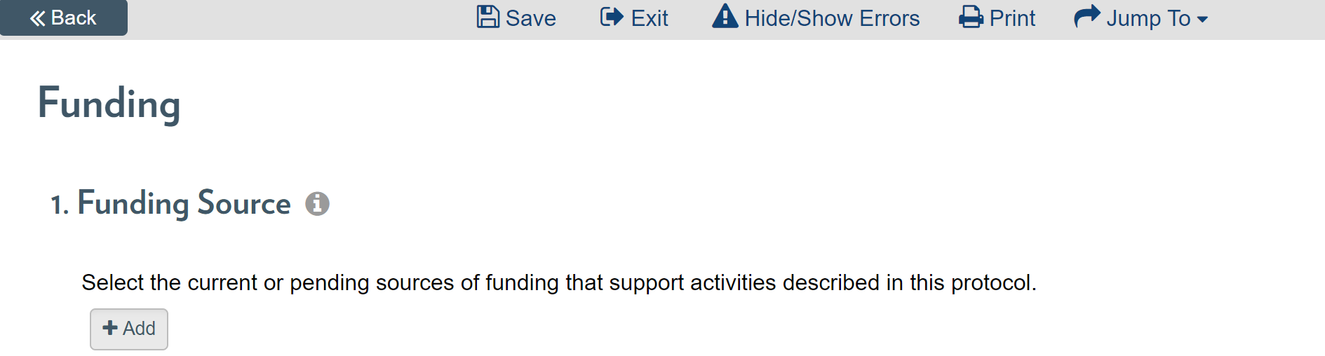  screenshot of the Funding question and Add button