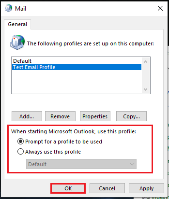 Set the profile preferences to change how Outlook behaves on open.