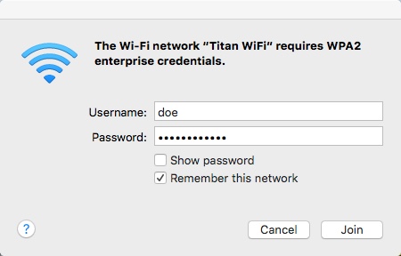 Authenticate to Titan Wifi on Mac Authenticate to Titan Wifi on Mac
