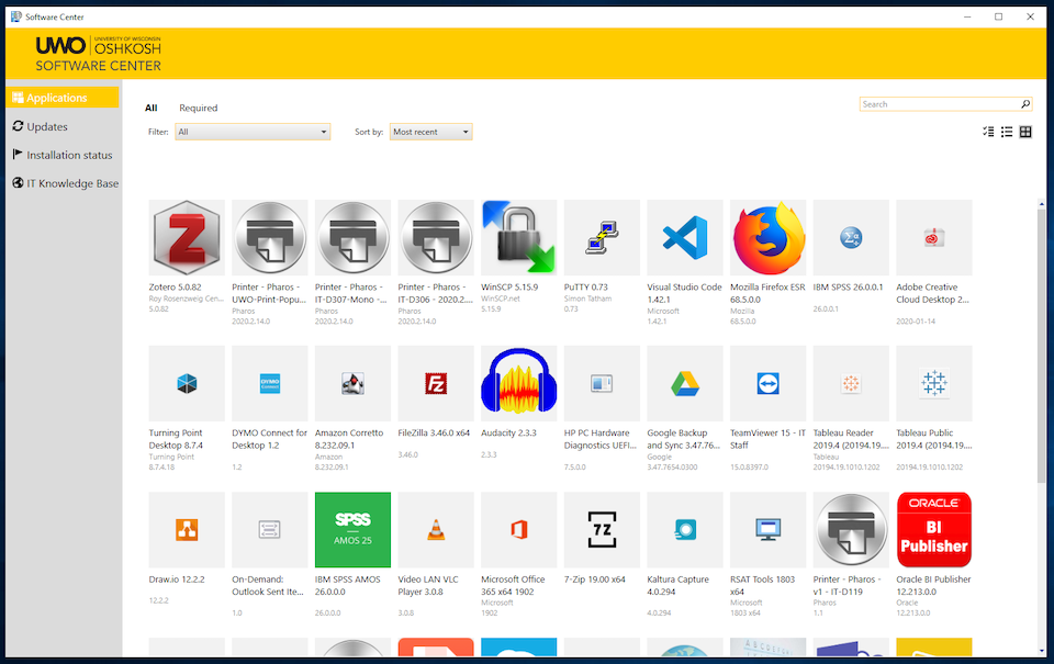 screenshot of software center window