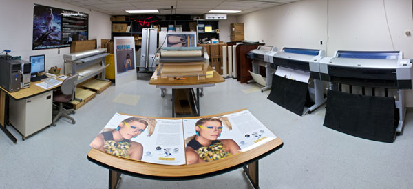 View of the main poster production area at UW DoIT Digital Publishing & Printing Services, East Campus Mall office.